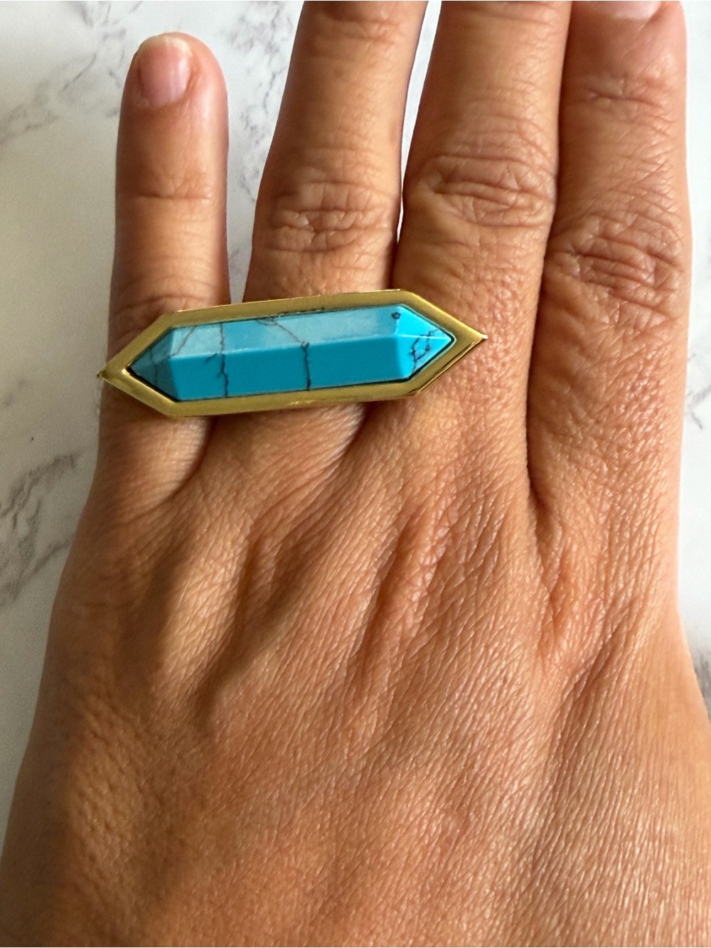 CC Skye Turquoise Hexagonal
Gold-Trim Ring